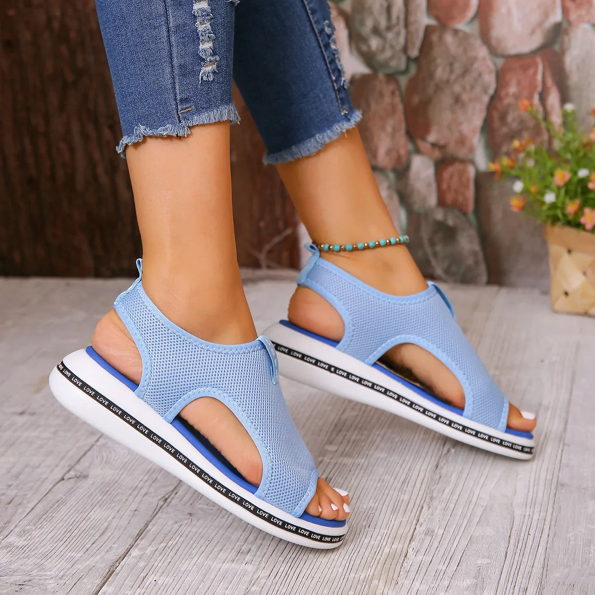 Mesh Open Toe Platform Sandals - Tigbul's Variety Fashion Shop