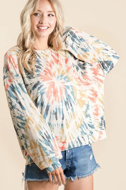 BiBi Tie Dye Print Terry Pull Over - Tigbul's Variety Fashion Shop
