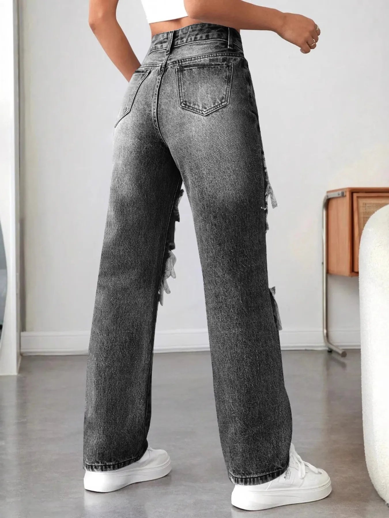 Distressed High Waisted Jeans - Tigbul's Variety Fashion Shop