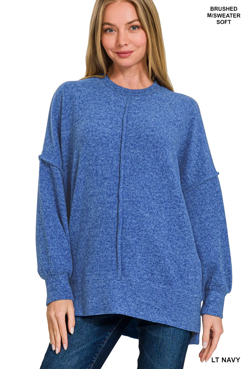 Zenana Brushed Melange Hacci Oversized Sweater - Tigbul's Variety Fashion Shop