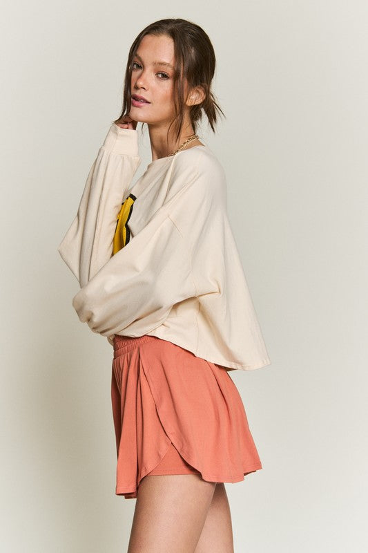 SMILEY FACE LONG SLEEVE CROP TOP - Tigbul's Variety Fashion Shop