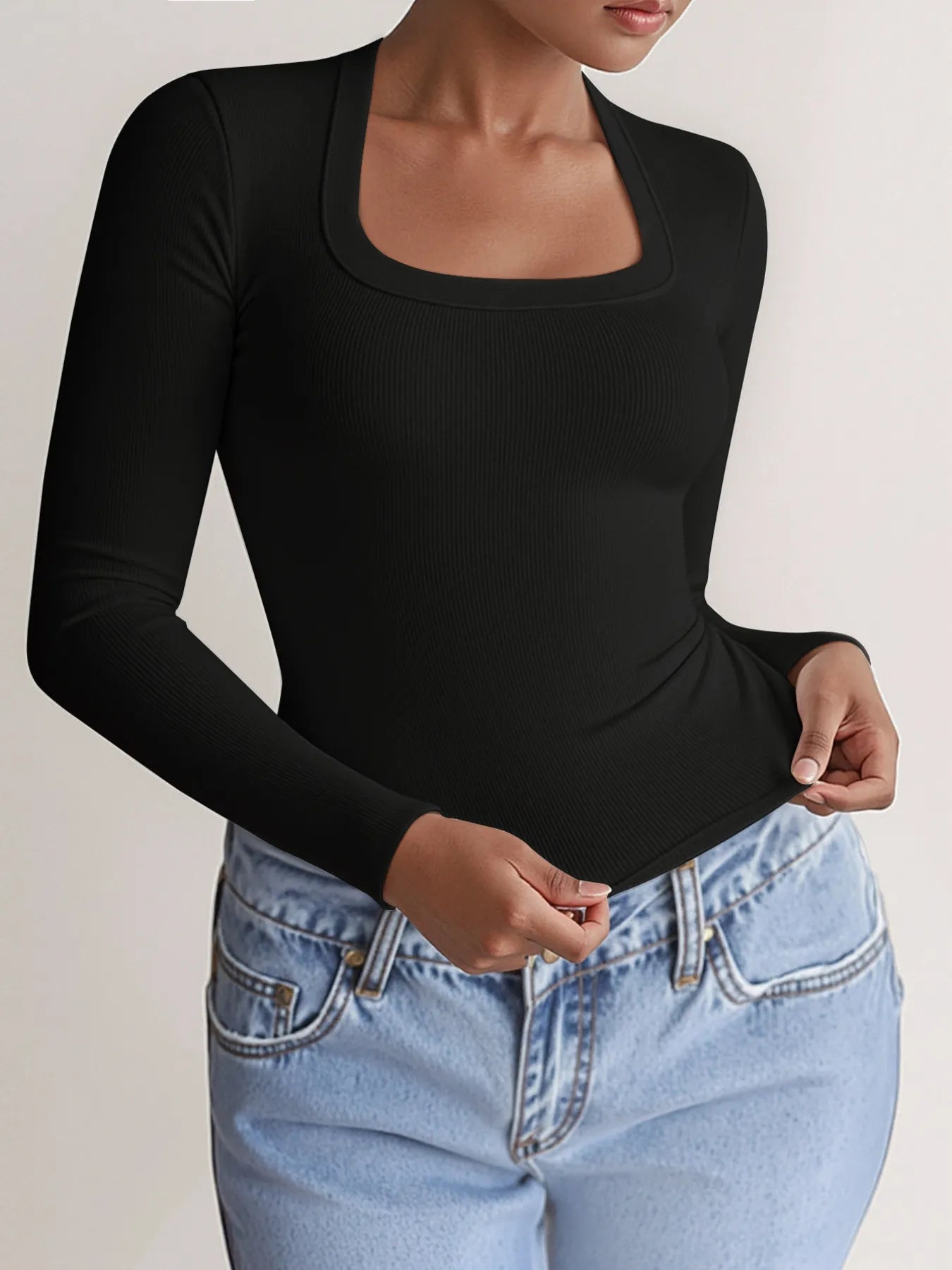 Square Neck Long Sleeve T-Shirt - Tigbul's Variety Fashion Shop