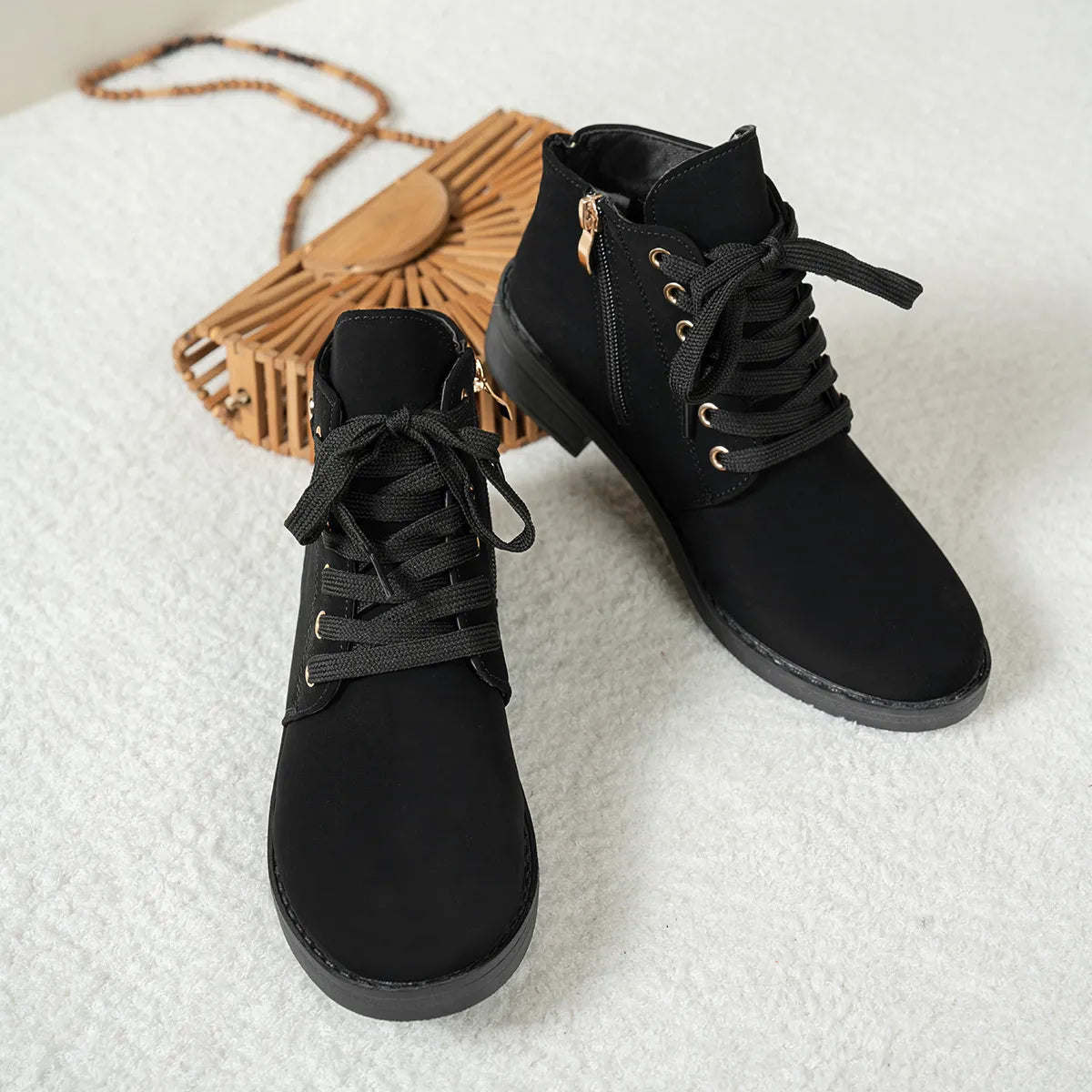 Lace-Up Ankle Boots with Heart Charm Detail - Tigbul's Variety Fashion Shop