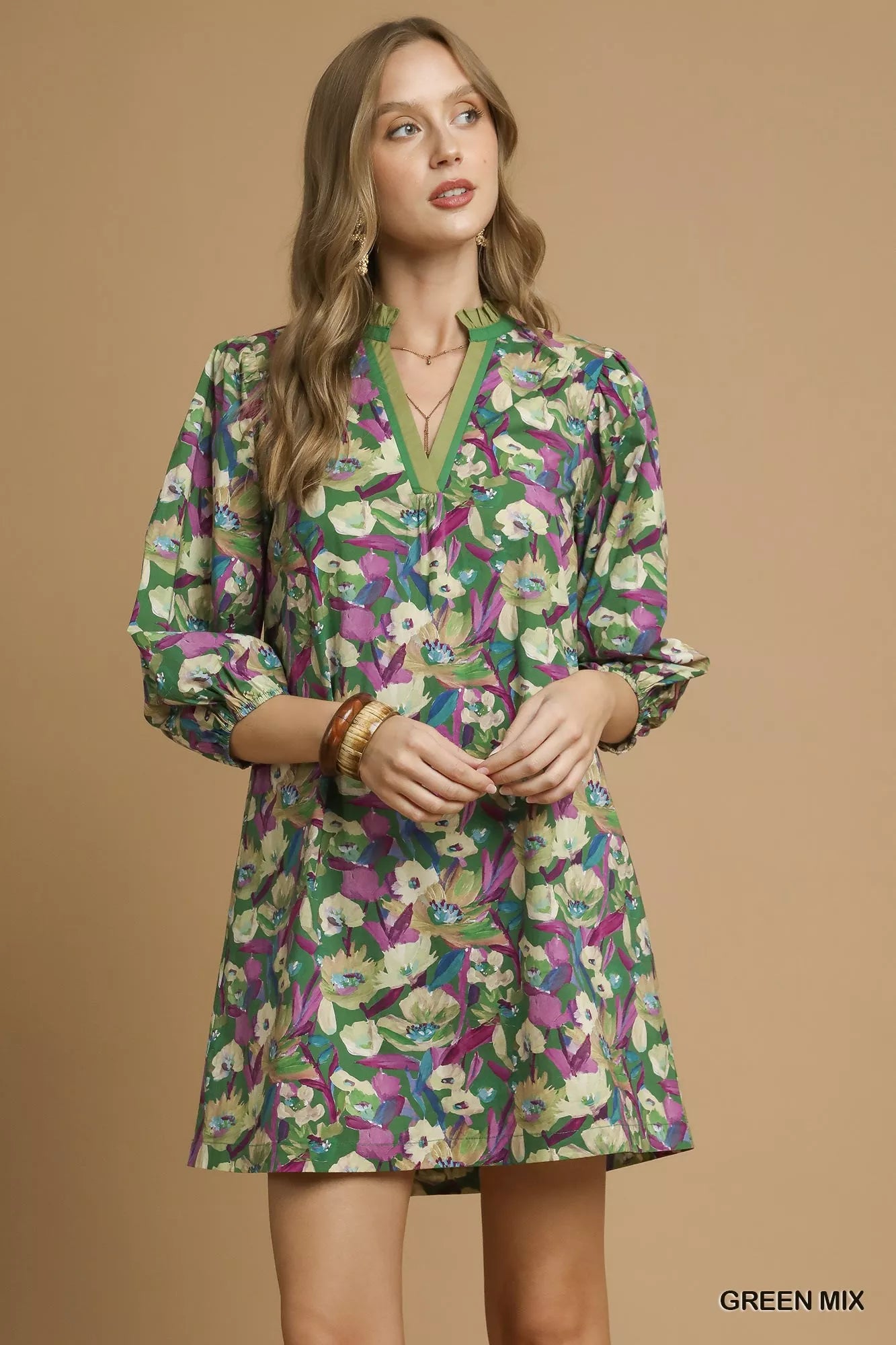 Umgee Boho Floral Balloon Sleeve Mini Dress - Tigbul's Variety Fashion Shop