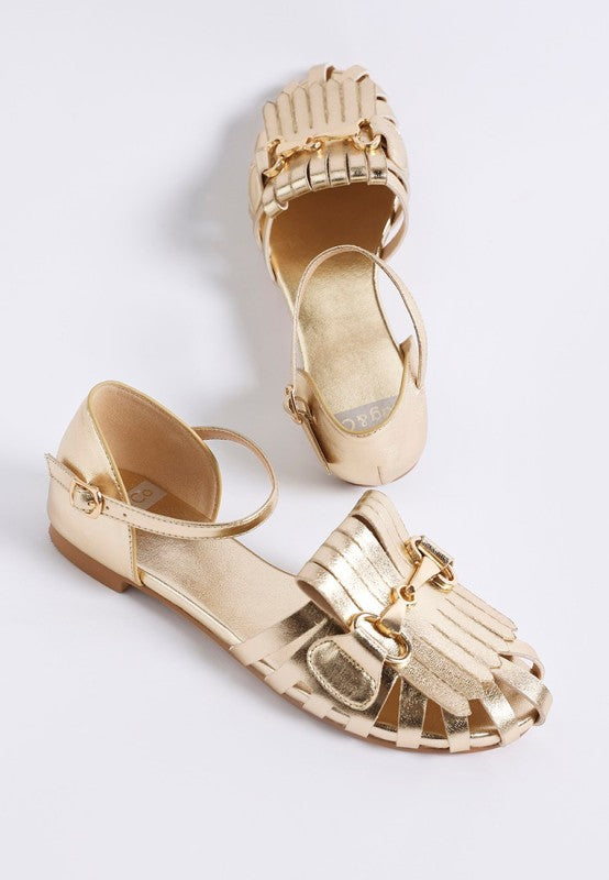 Noori Gold Metallic Fringe Flat Sandals - Tigbul's Variety Fashion Shop
