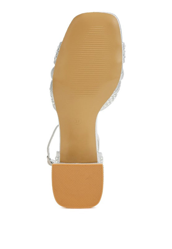 Babylon Low Block Heel Rhinestone Sandals - Tigbul's Variety Fashion Shop