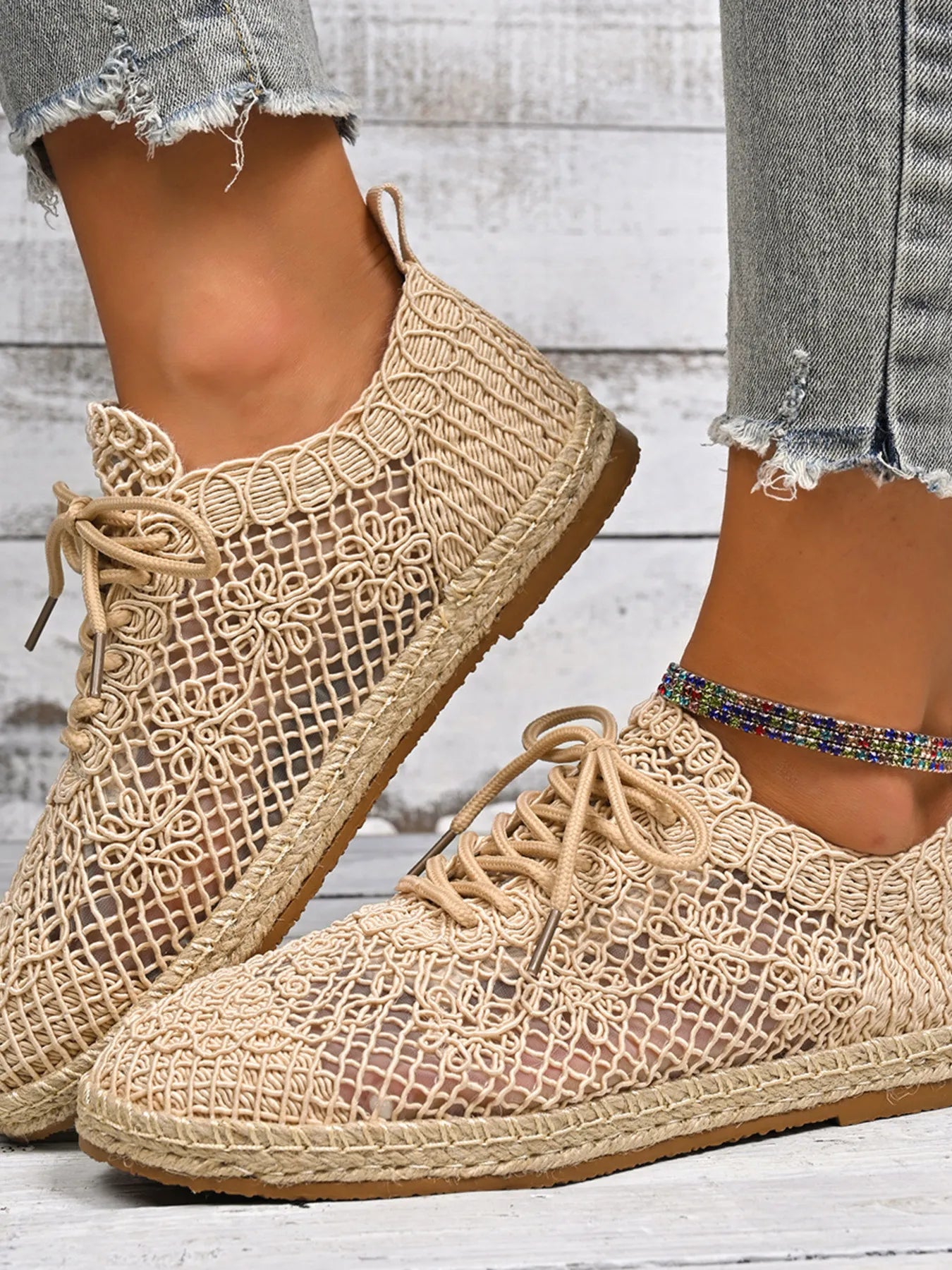 Breathable Woven Lace Up Sneakers - Tigbul's Variety Fashion Shop