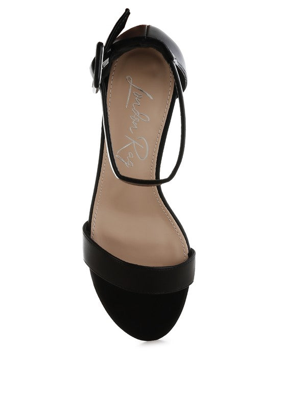 Feruda Black Faux Leather Kitten Heel Sandals - Tigbul's Variety Fashion Shop