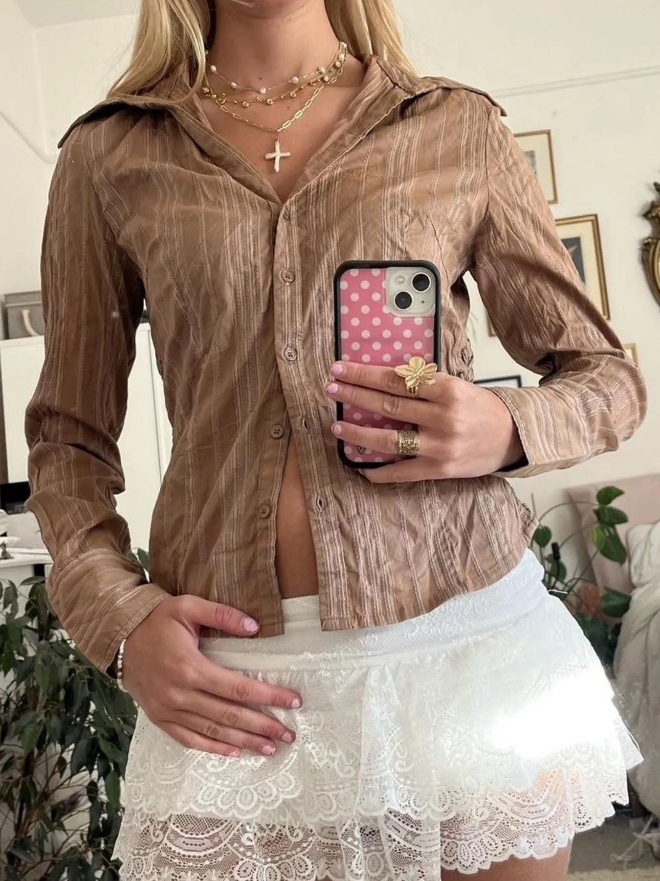 Printed Button-Down Long Sleeve Shirt - Tigbul's Variety Fashion Shop