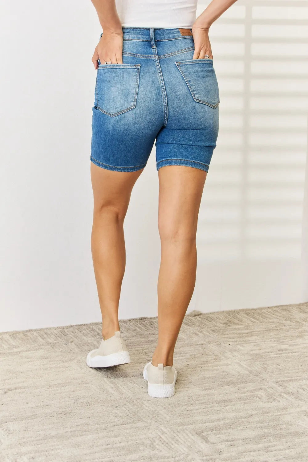 Judy Blue Full Size Tummy Control Double Button Bermuda Denim Shorts - Tigbul's Variety Fashion Shop
