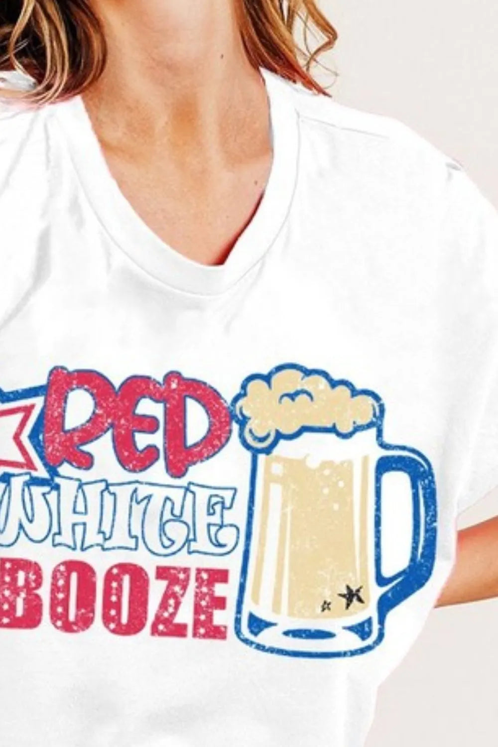 Red White and Booze Graphic Jersey Top - Tigbul's Variety Fashion Shop