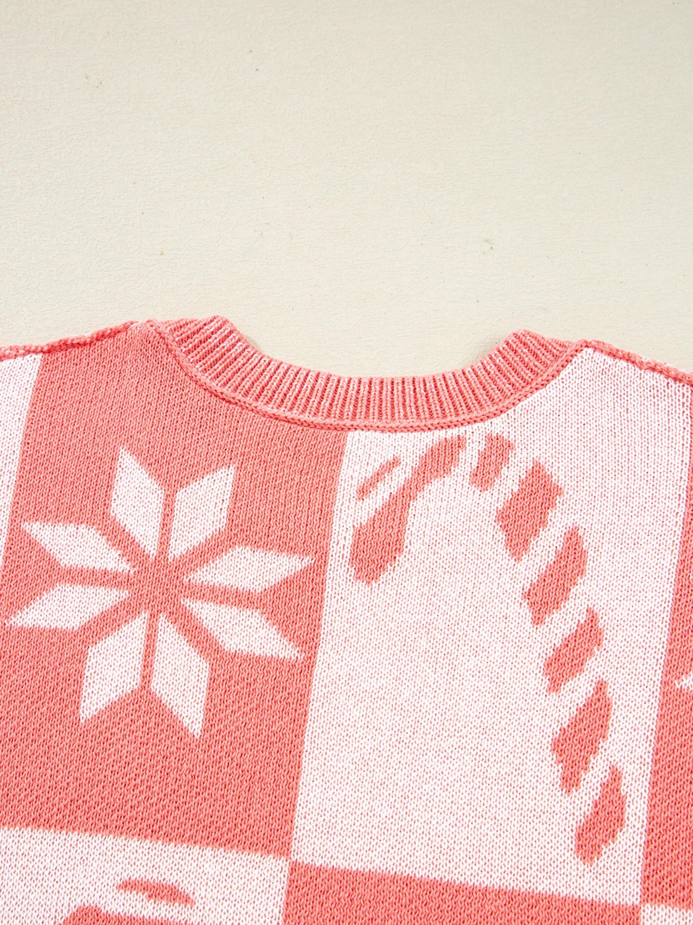 andycane Snowflake Checker Drop Shoulder Sweater - Tigbul's Variety Fashion Shop