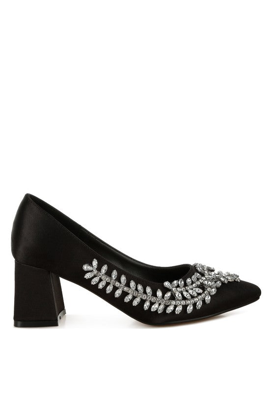 Abatina Satin Diamante Embellished Pumps - Tigbul's Variety Fashion Shop