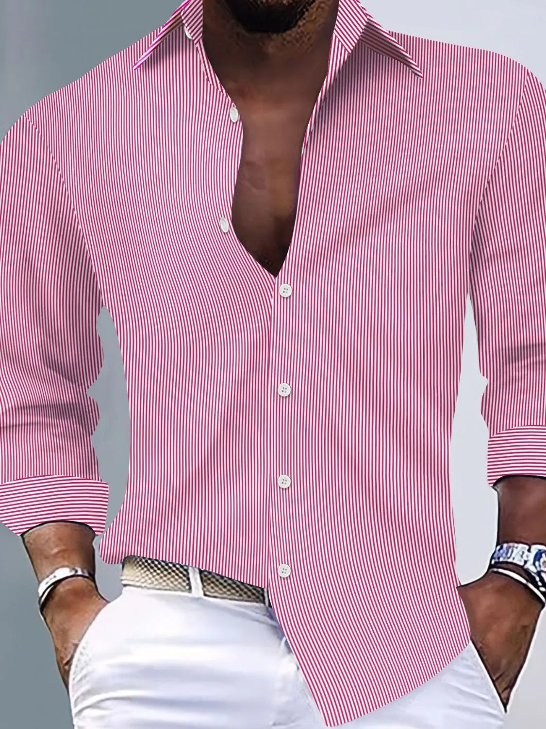 Men's Full Size Striped Button Up Long Sleeve Shirt Plus Size - Tigbul's Variety Fashion Shop