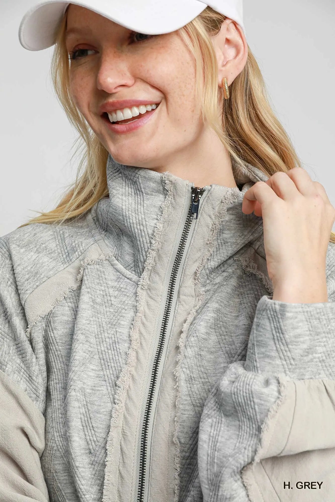 Umgee Two-Way Jacquard Zip-Up Jacket - Tigbul's Variety Fashion Shop