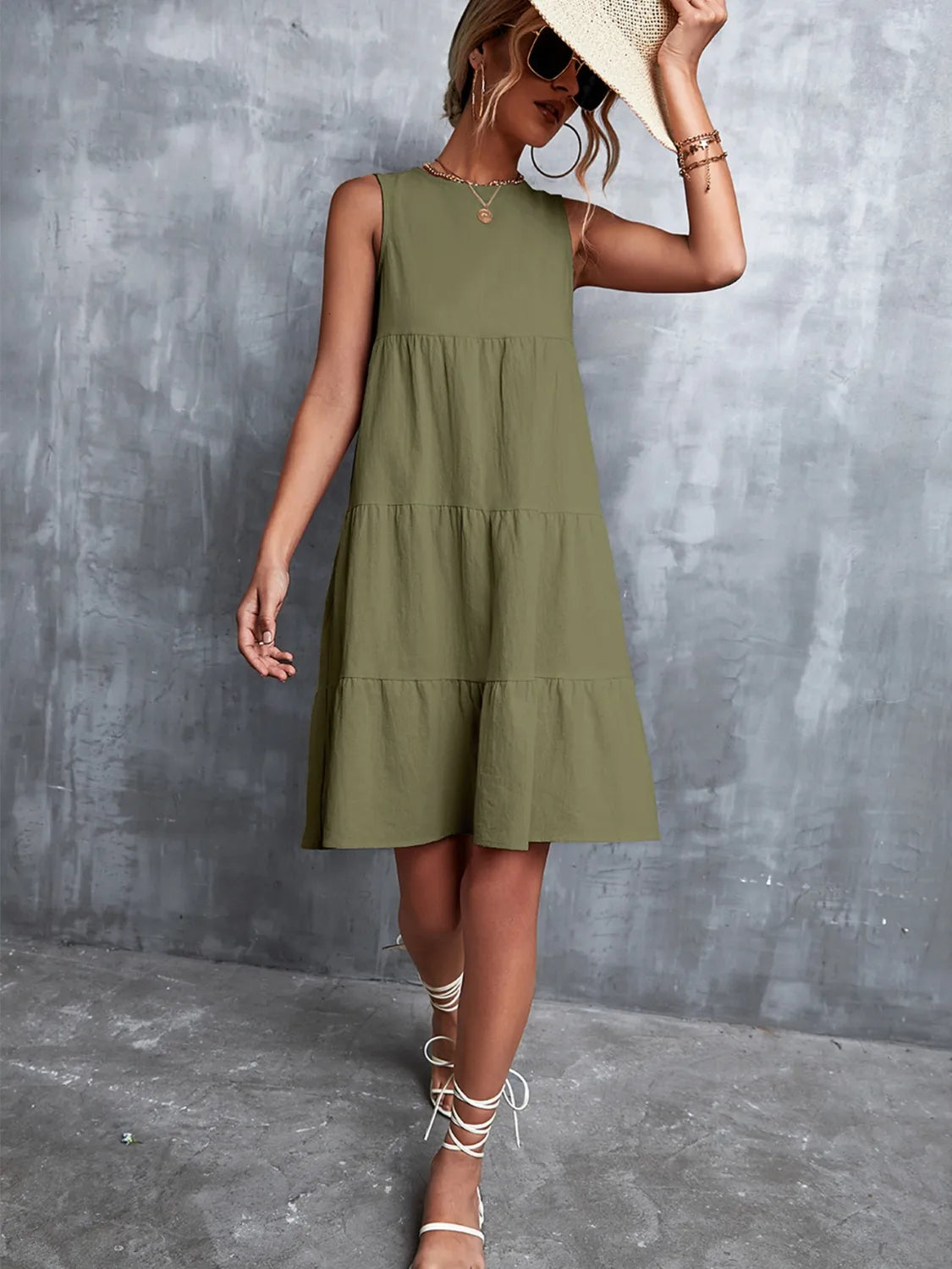 Tiered Round Neck Sleeveless Mini Tank Dress - Tigbul's Variety Fashion Shop