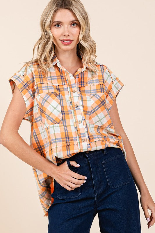 Mineral Wash Plaid Button Down Shirt - Tigbul's Variety Fashion Shop