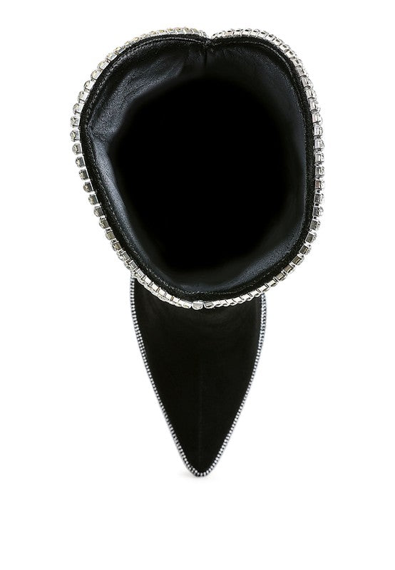 Ashipa Diamante Chain Detail Calf Boots 4 inch Heels - Tigbul's Variety Fashion Shop