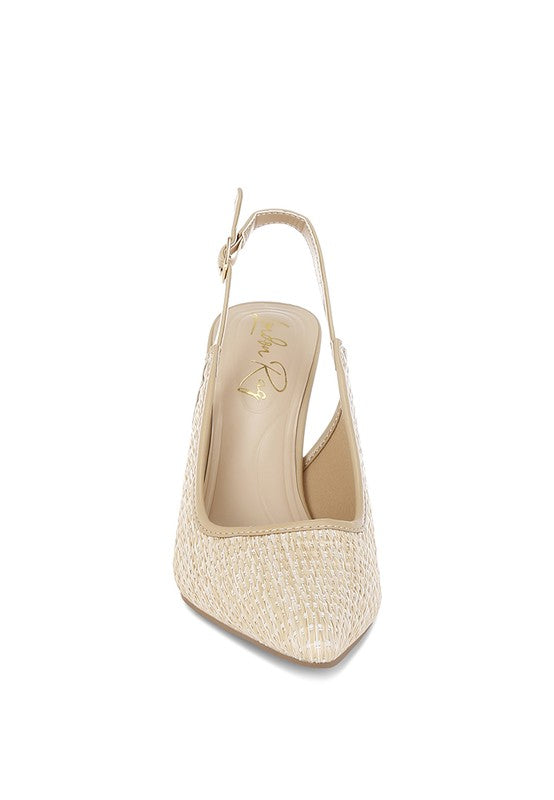 Alzbeta Raffia Pointy Toe Slingback Pumps - Tigbul's Variety Fashion Shop