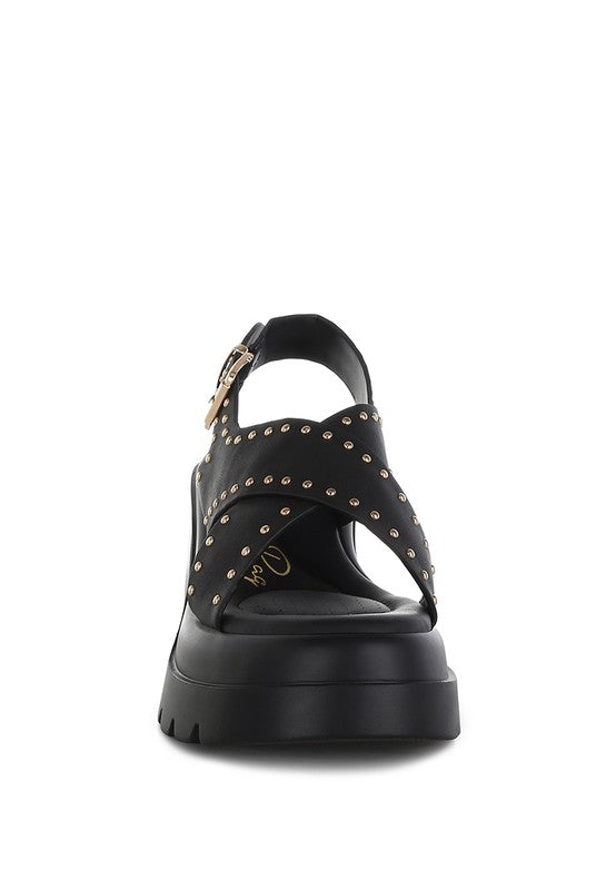 Nambo Stud Embellished Block Heel Sandals - Tigbul's Variety Fashion Shop