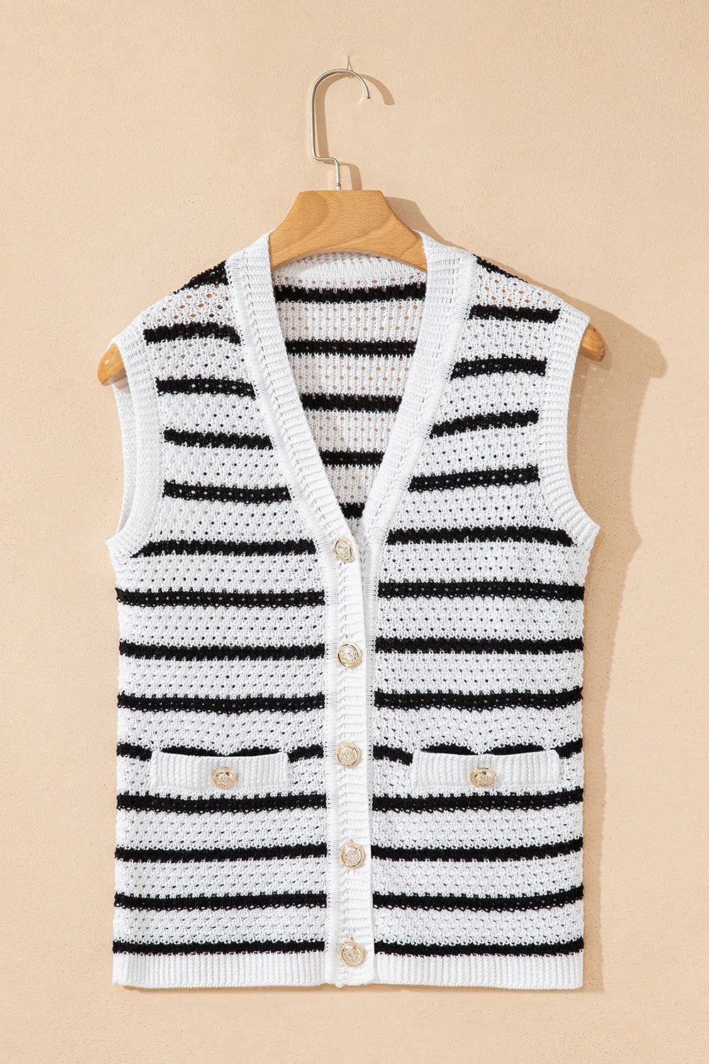 Striped Button-Up Knit Sweater Vest - Tigbul's Variety Fashion Shop