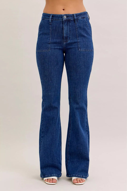 Judy Blue High Waist Flare Jeans with Front Patch Pockets - Tigbul's Variety Fashion Shop