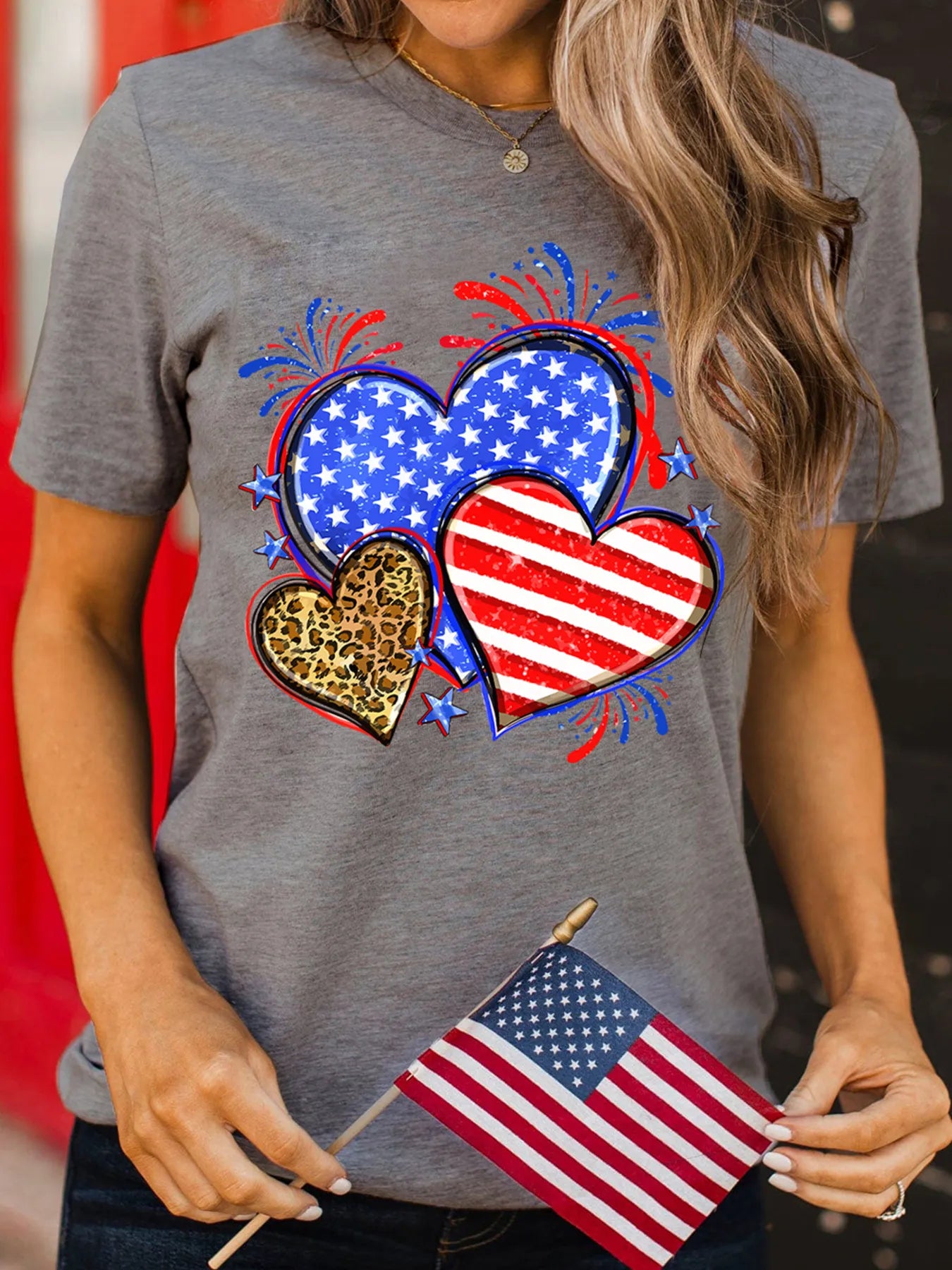American Heart Graphic Round Neck T Shirt - Tigbul's Variety Fashion Shop