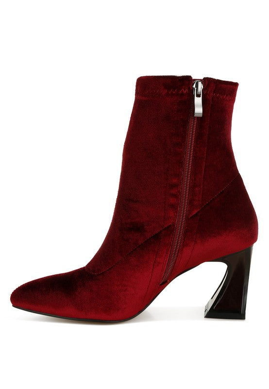 Arcturus Flared Block Heel Velvet Boots - Tigbul's Variety Fashion Shop