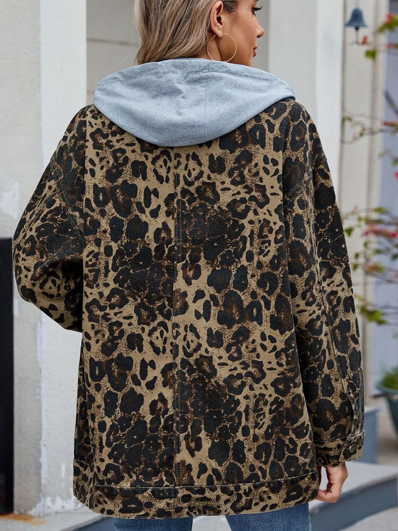 Oversized Button Up Denim Jacket with Hood - Tigbul's Variety Fashion Shop