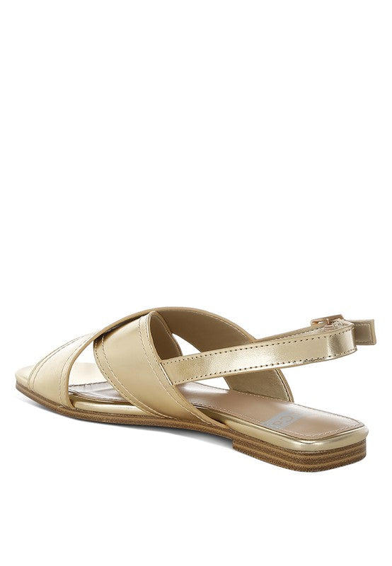 Kanon Metallic Pleather Criss-Cross Flats - Tigbul's Variety Fashion Shop