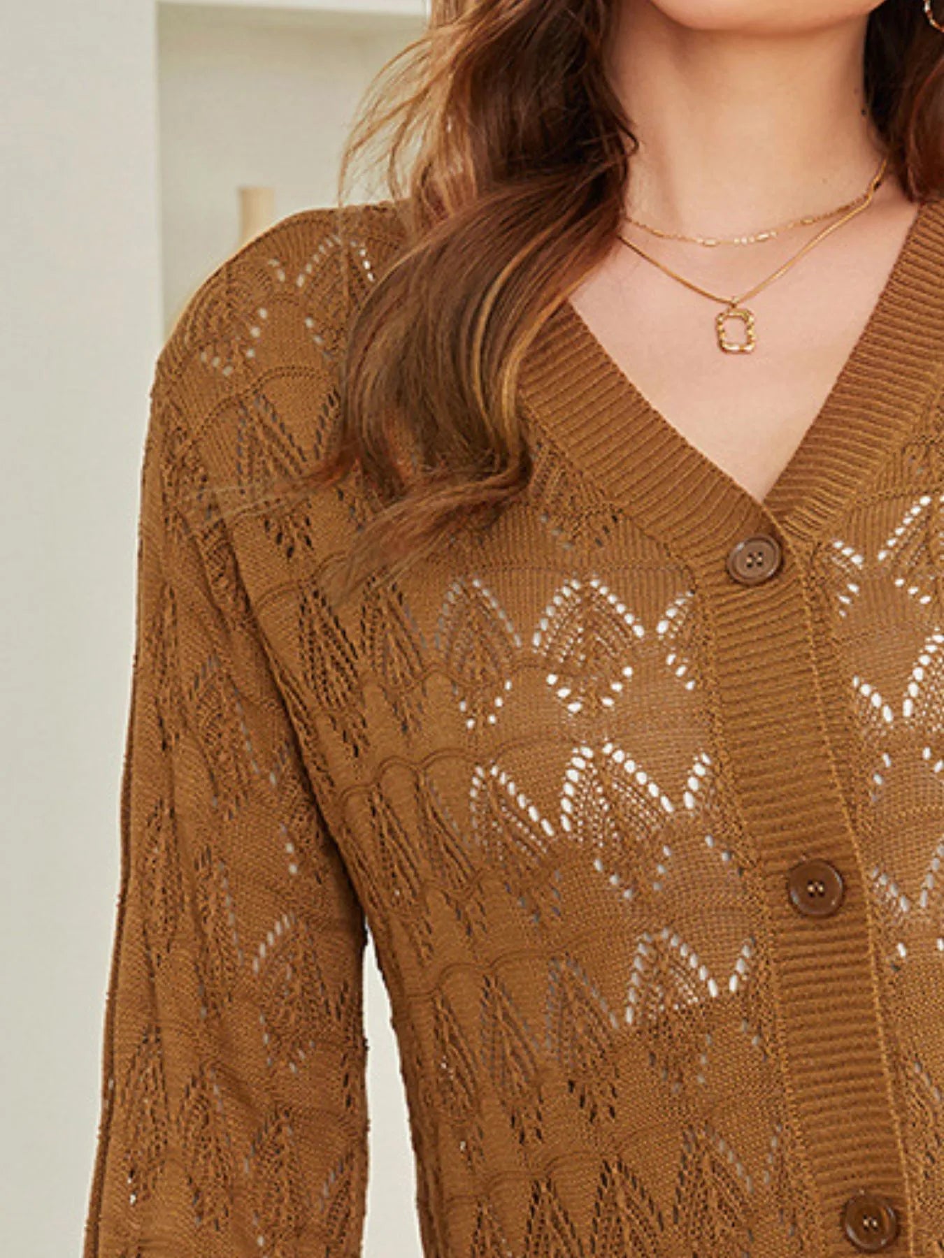 Openwork Button Up Cardigan - Tigbul's Variety Fashion Shop
