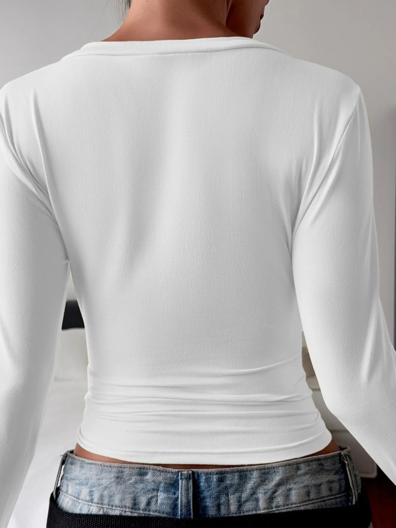 V-Neck Long Sleeve Fitted T-Shirt - Tigbul's Variety Fashion Shop