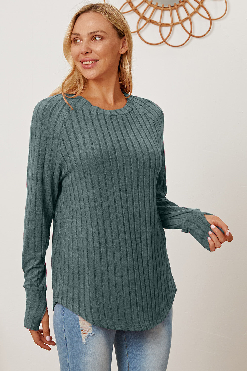 Ribbed Thumbhole Sleeve T-Shirt Small -3XL - Tigbul's Variety Fashion Shop