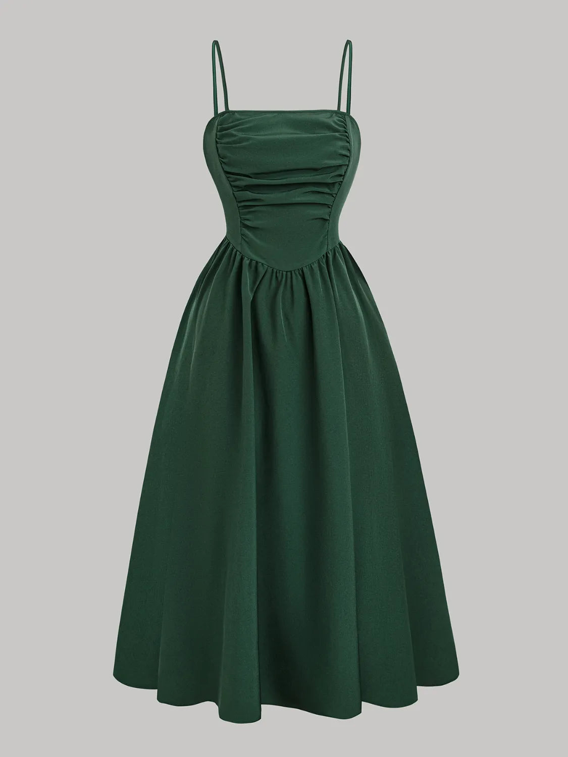 Dark Green Smocked Square Neck Cami Dress - Tigbul's Variety Fashion Shop
