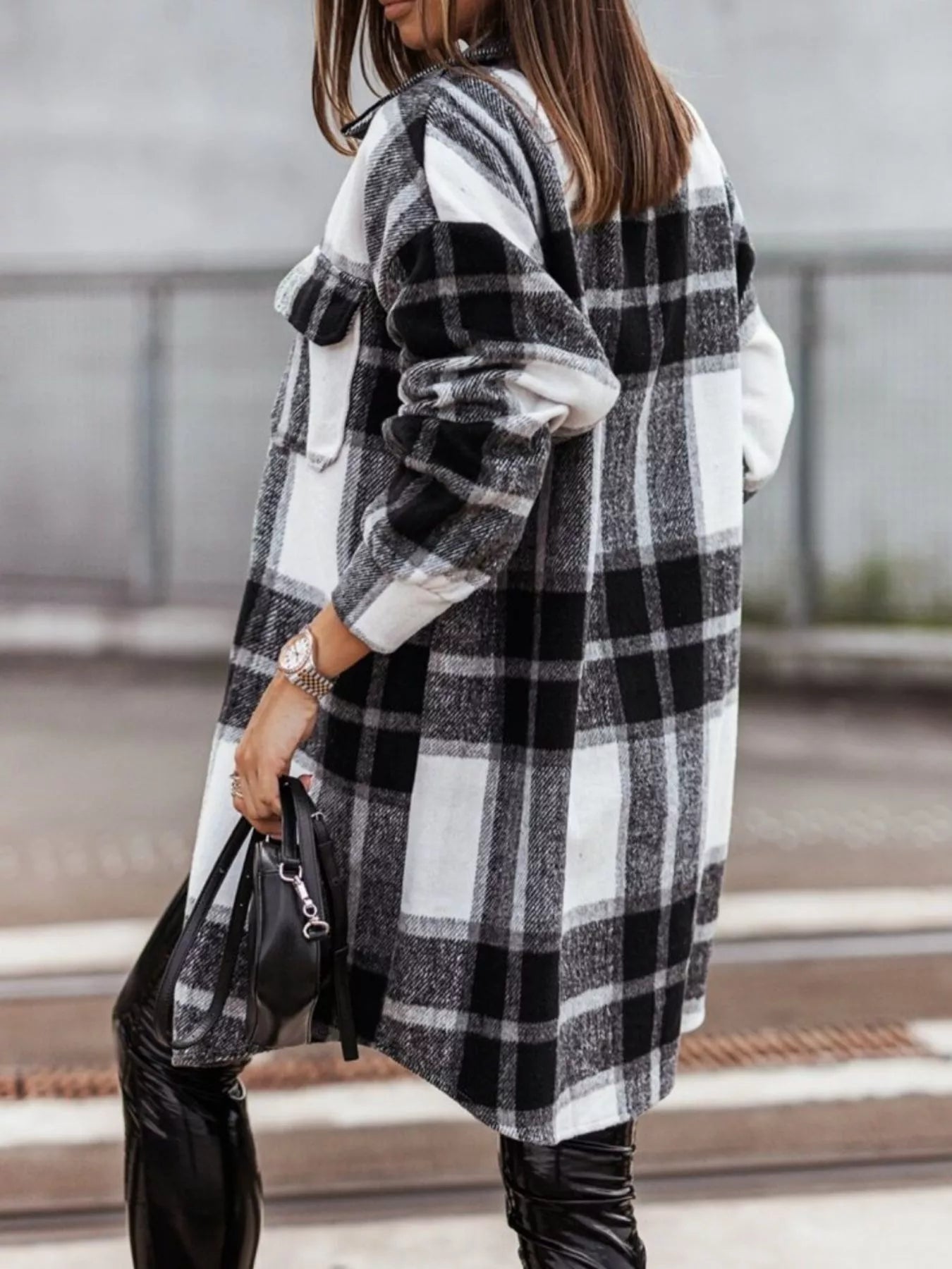 Button Down Collared Neck Plaid Flannel Shacket - Tigbul's Variety Fashion Shop