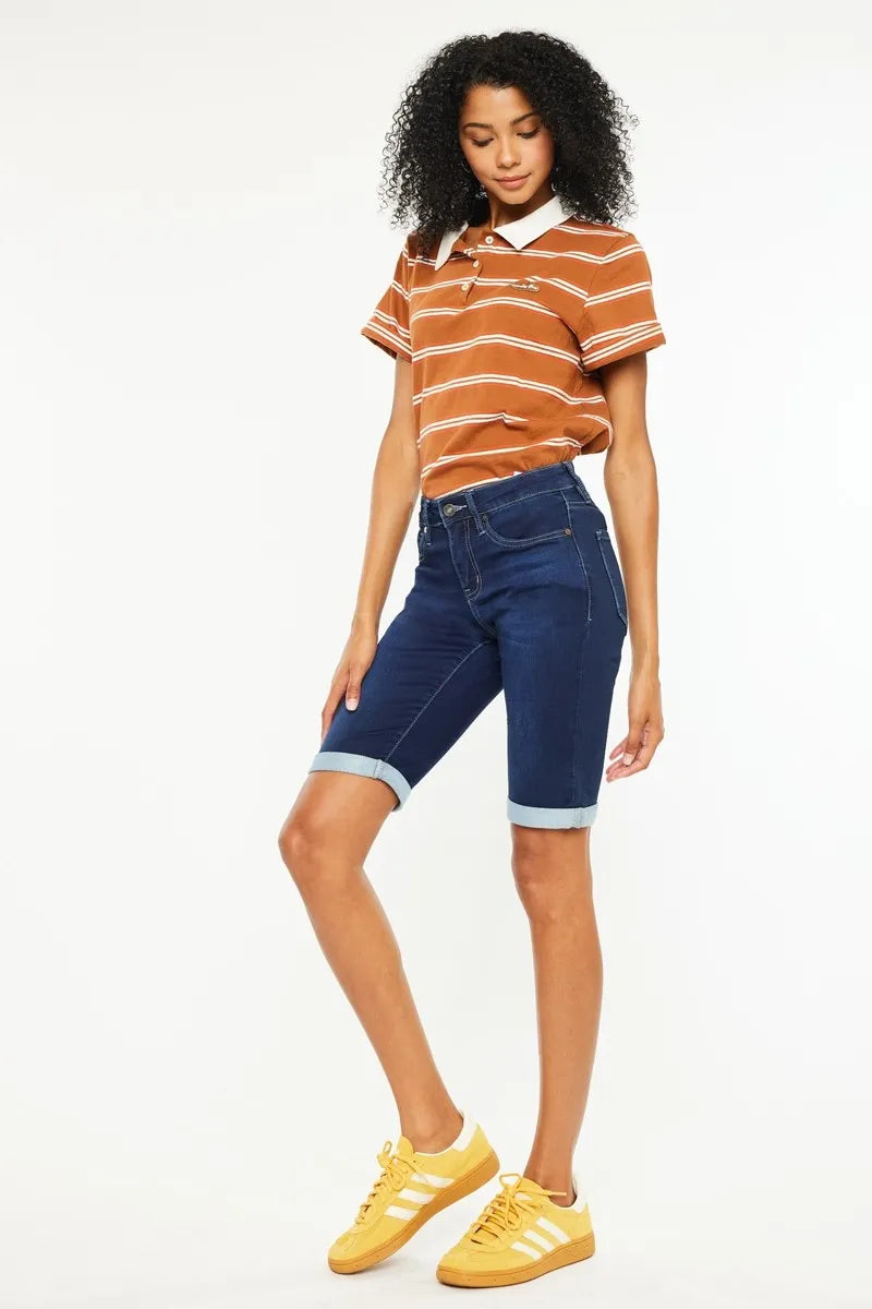 Kancan Mid Rise Bermuda Denim Shorts - Tigbul's Variety Fashion Shop