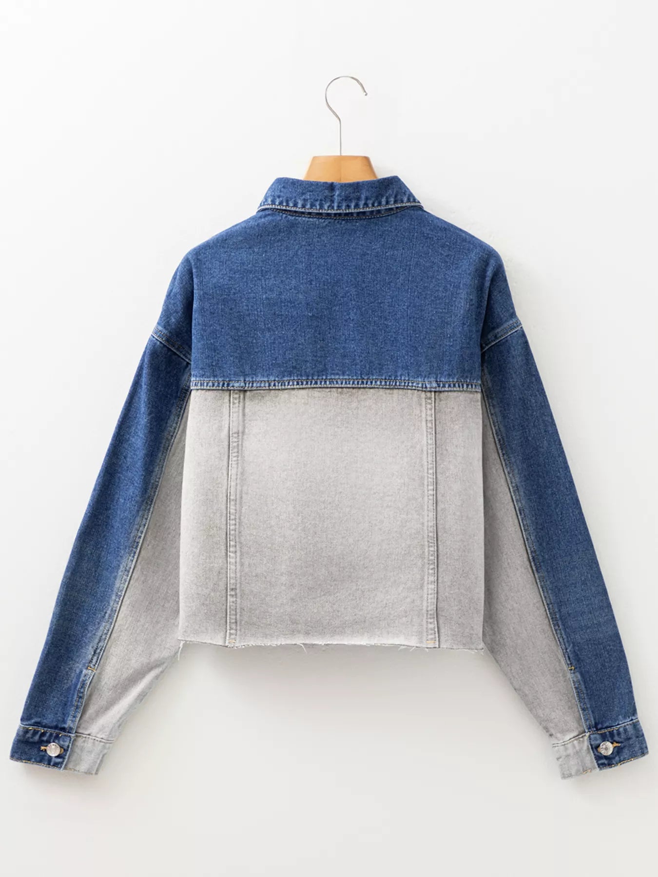 Color Block Patchwork Raw Hem Denim Jacket - Tigbul's Variety Fashion Shop