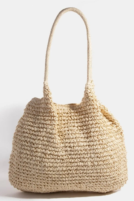 Ivory Braided Long Handle Tote Bag - Tigbul's Variety Fashion Shop
