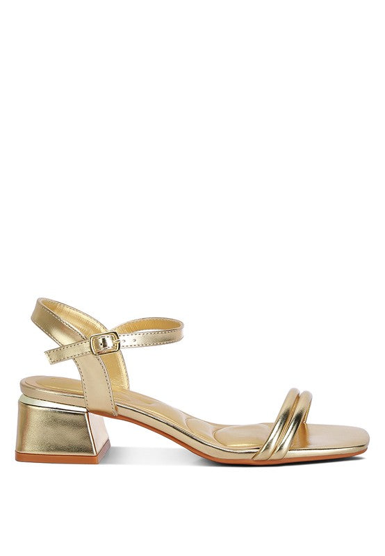 Zabou Metallic Ankle Strap Low Block Heels - Tigbul's Variety Fashion Shop