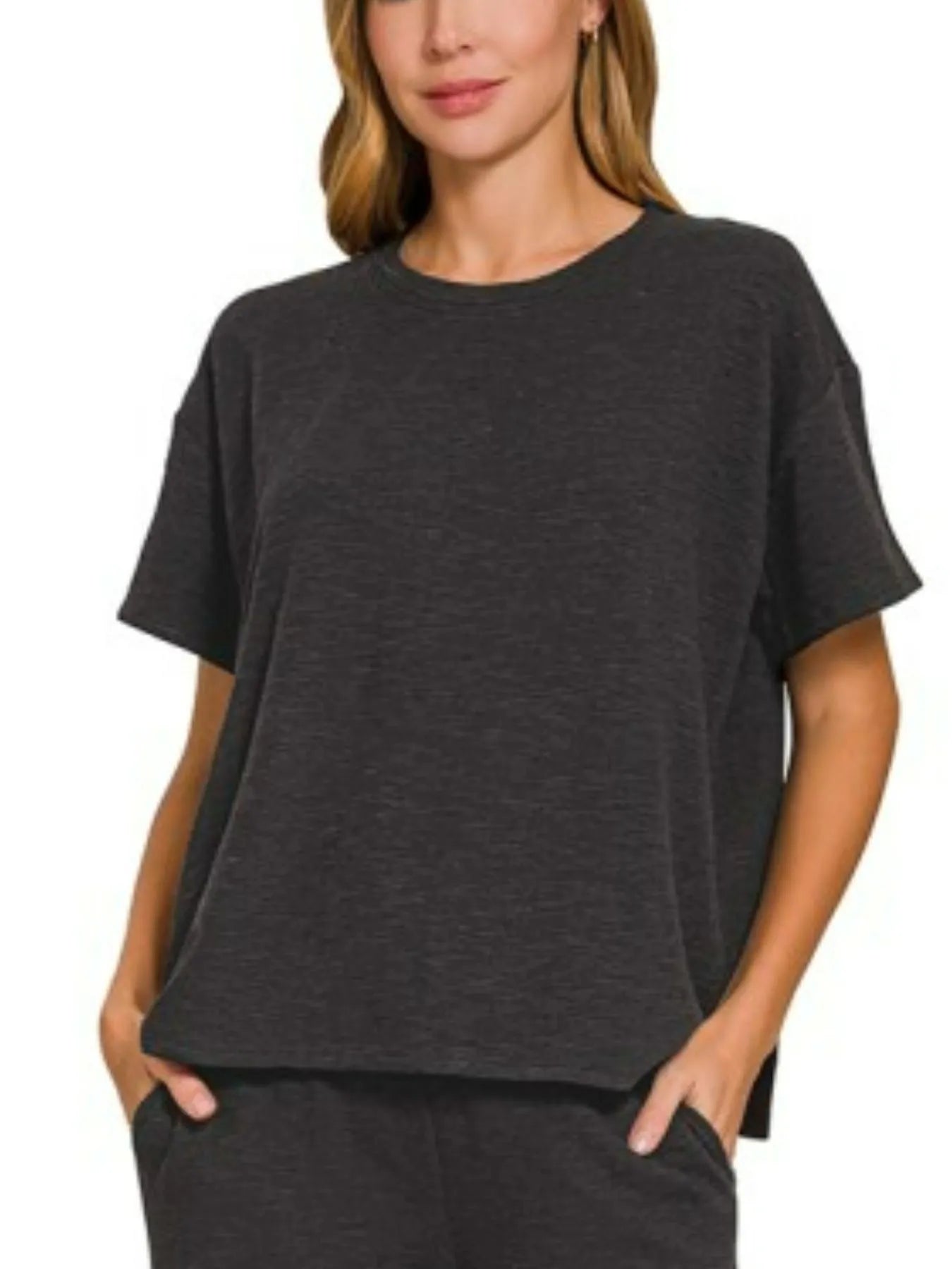 Zenana Slub Short Sleeve T-Shirt and Pants Set - Tigbul's Variety Fashion Shop