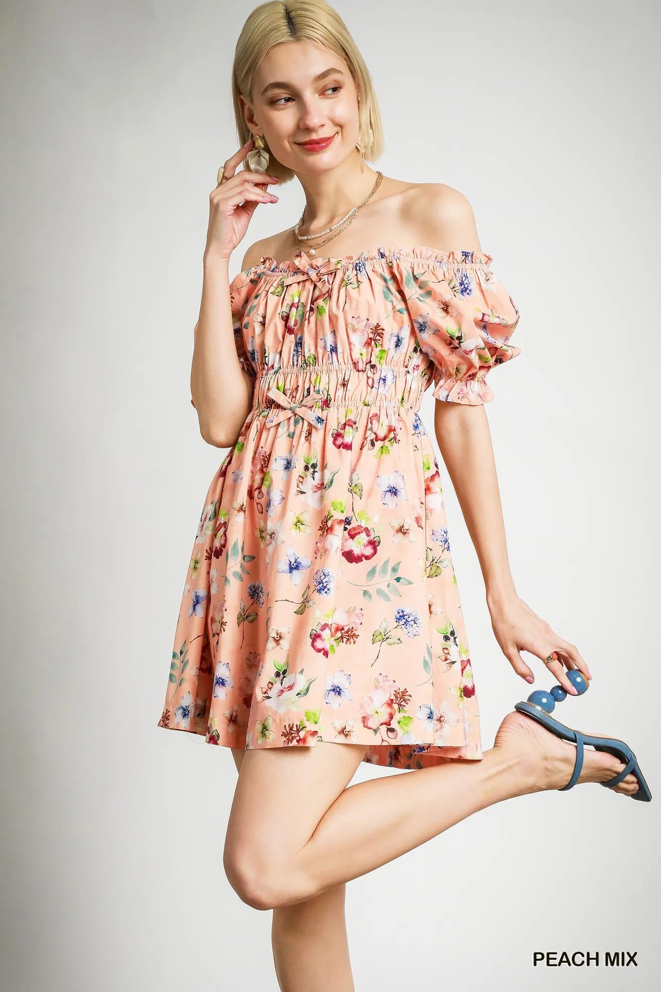 Umgee Floral Print Puff Sleeve Mini Dress - Tigbul's Variety Fashion Shop