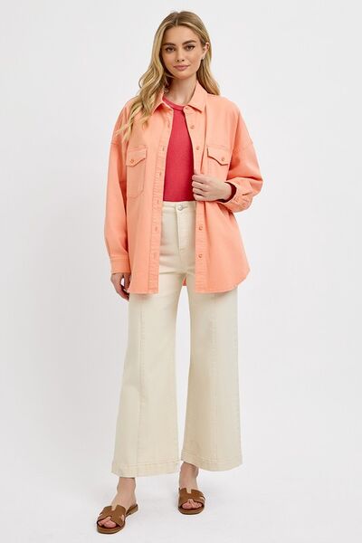 Pink Button Down Long Sleeve Denim Shacket - Tigbul's Variety Fashion Shop