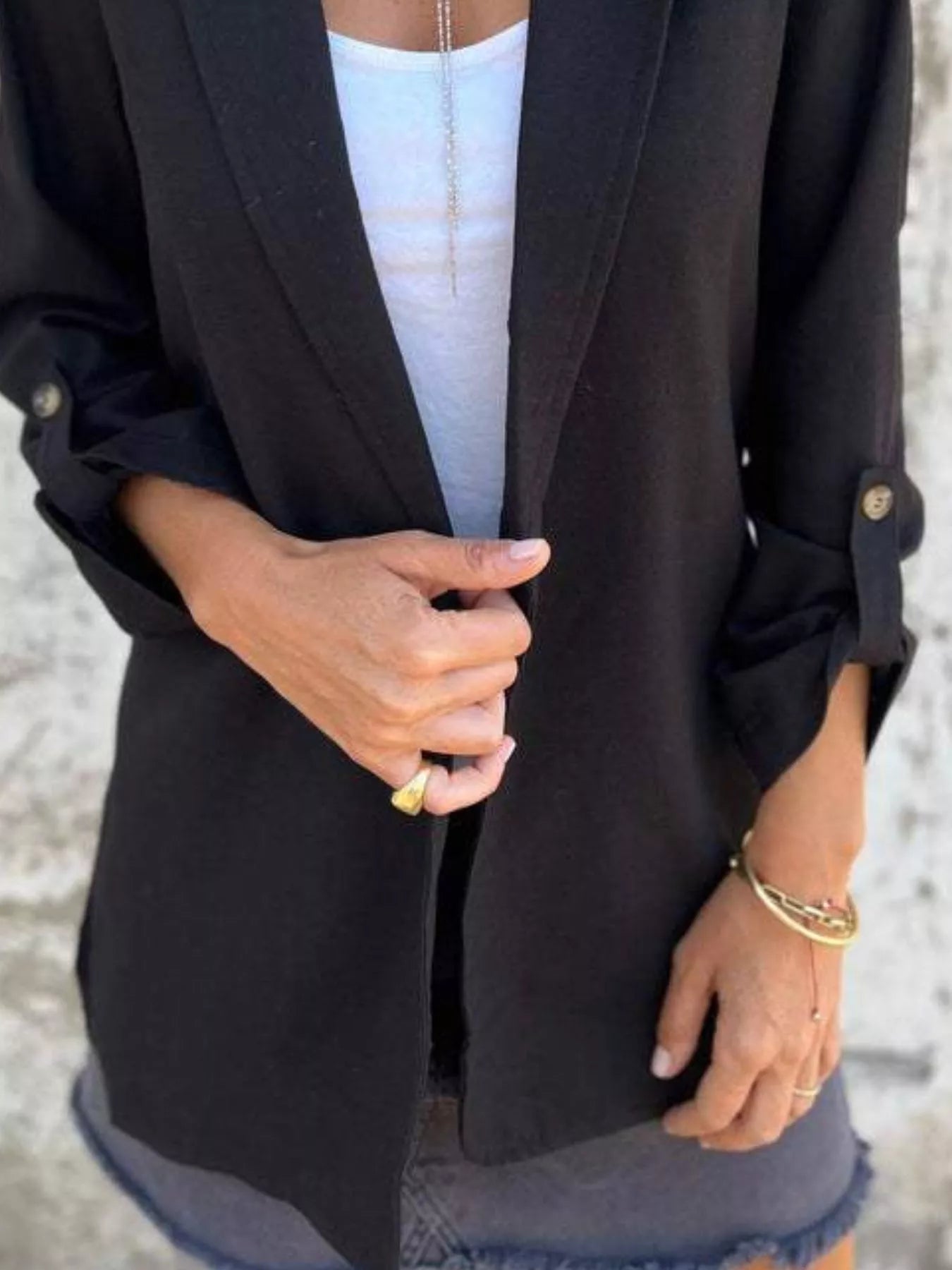 Full Size Lapel Collar Long Sleeve Blazer Plus Size - Tigbul's Variety Fashion Shop