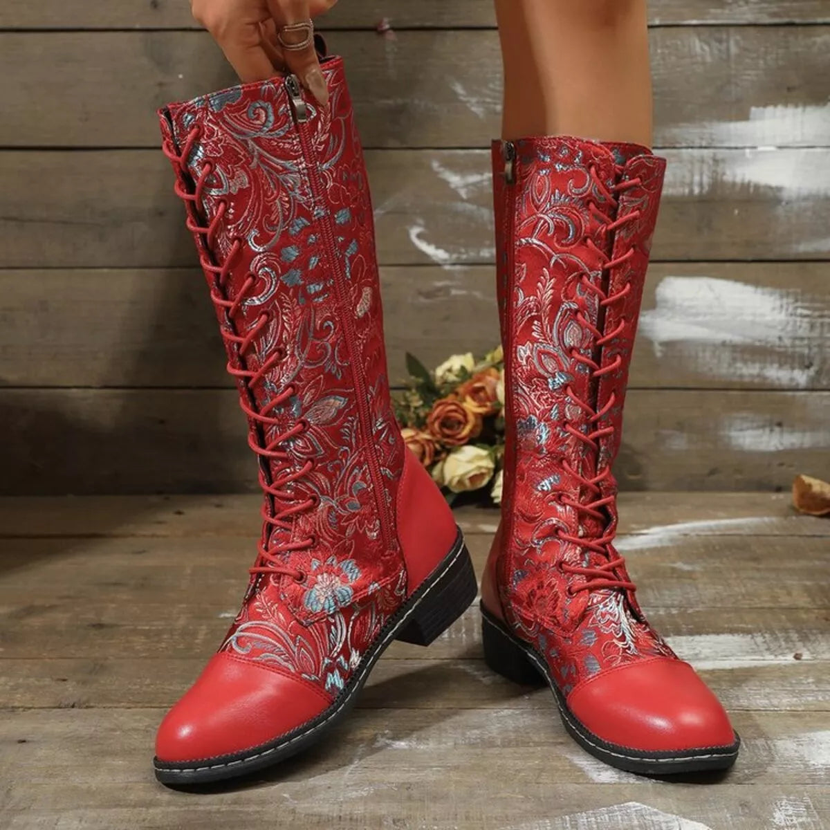 Lace Up Block Heels Boots - Tigbul's Variety Fashion Shop
