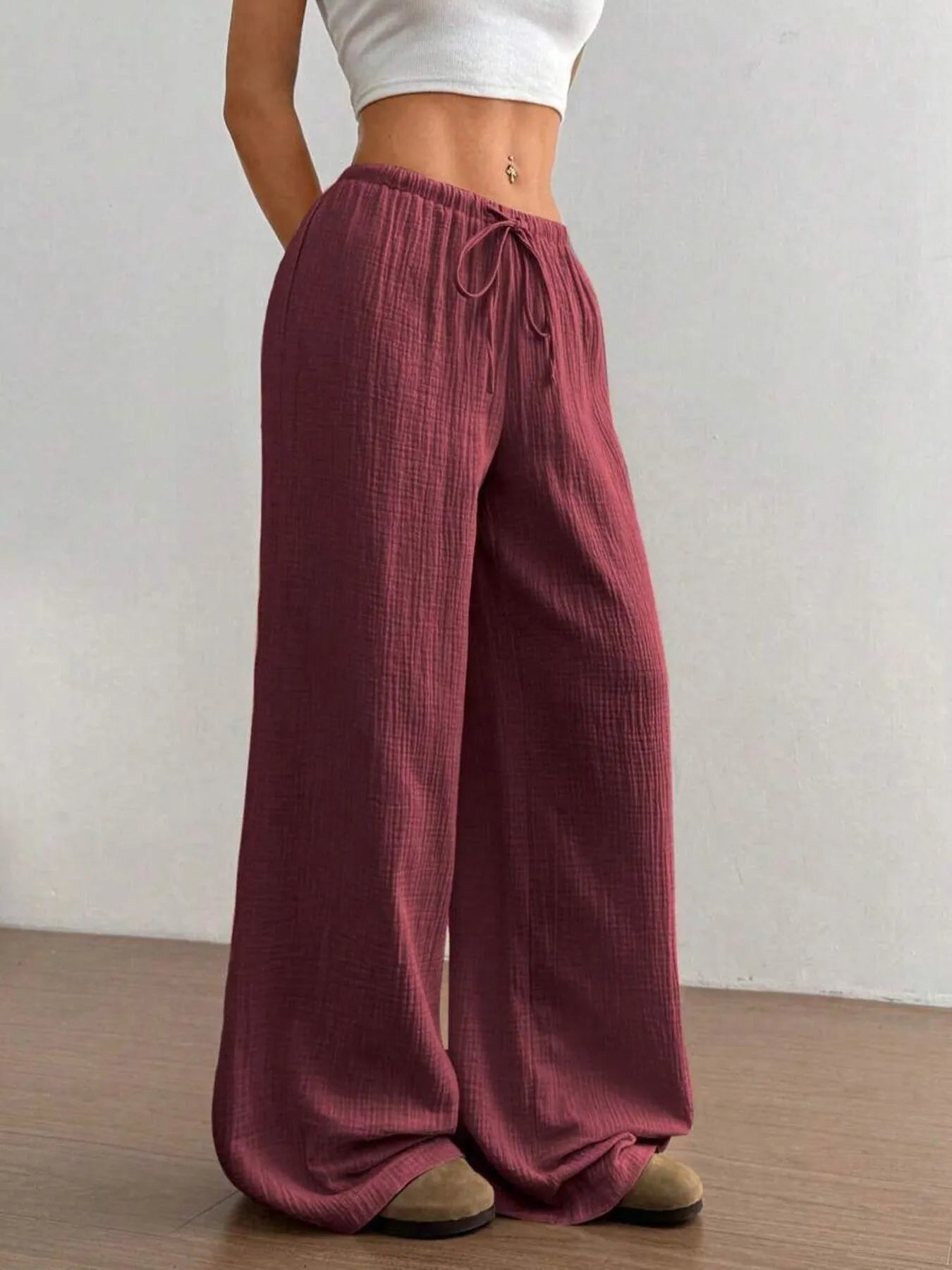 Wide Leg Drawstring Casual Pants - Tigbul's Variety Fashion Shop