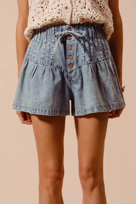 SO ME Flared Denim Shorts with Elasticized Waist - Tigbul's Variety Fashion Shop
