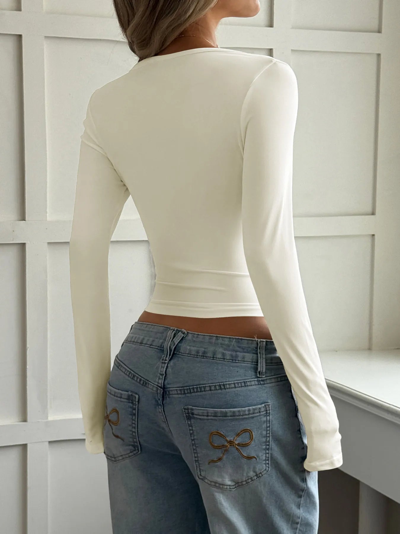 Cut-Out Long Sleeve Crop T-Shirt - Tigbul's Variety Fashion Shop