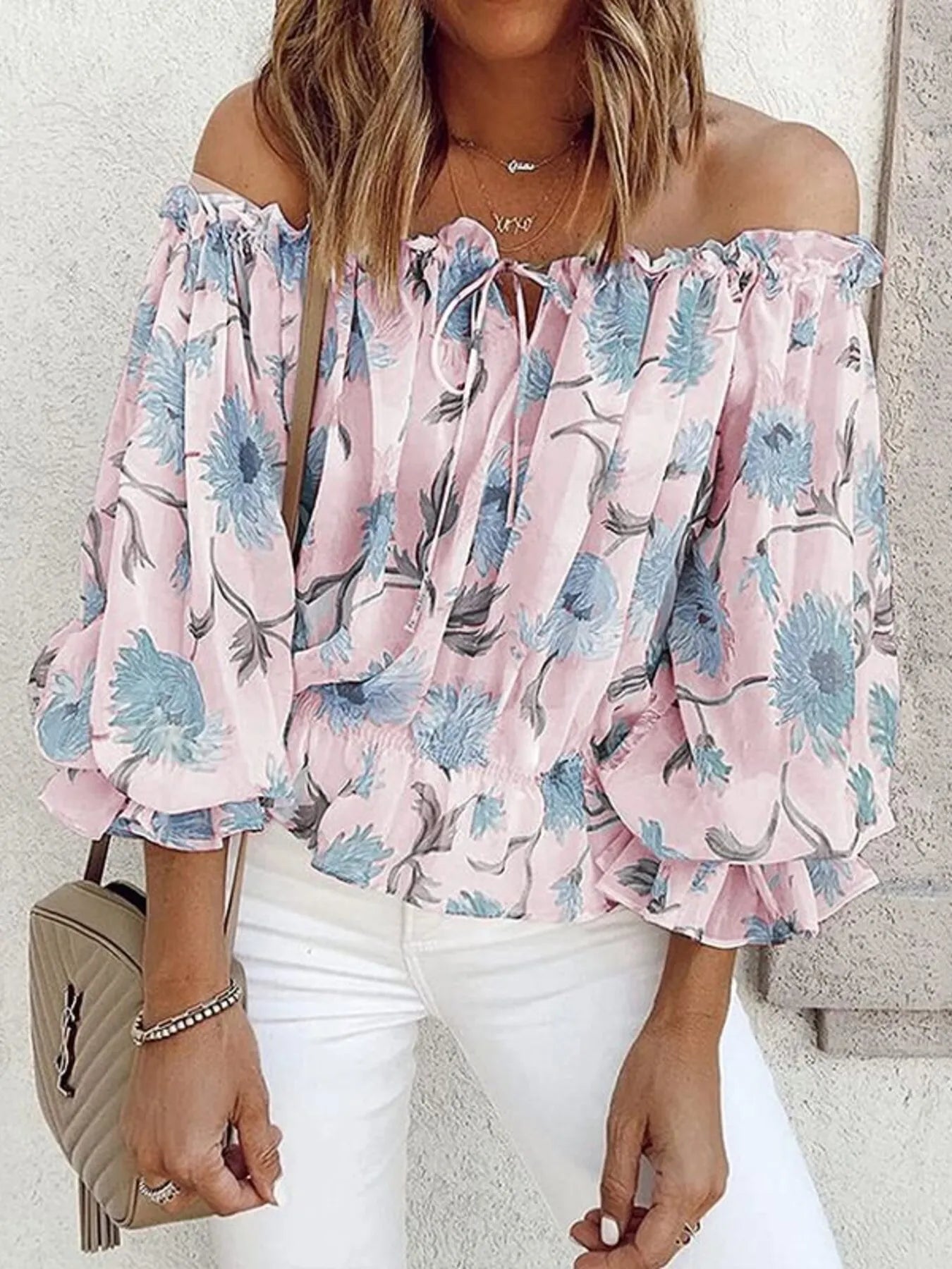 Off-Shoulder Floral Print Blouse - Tigbul's Variety Fashion Shop