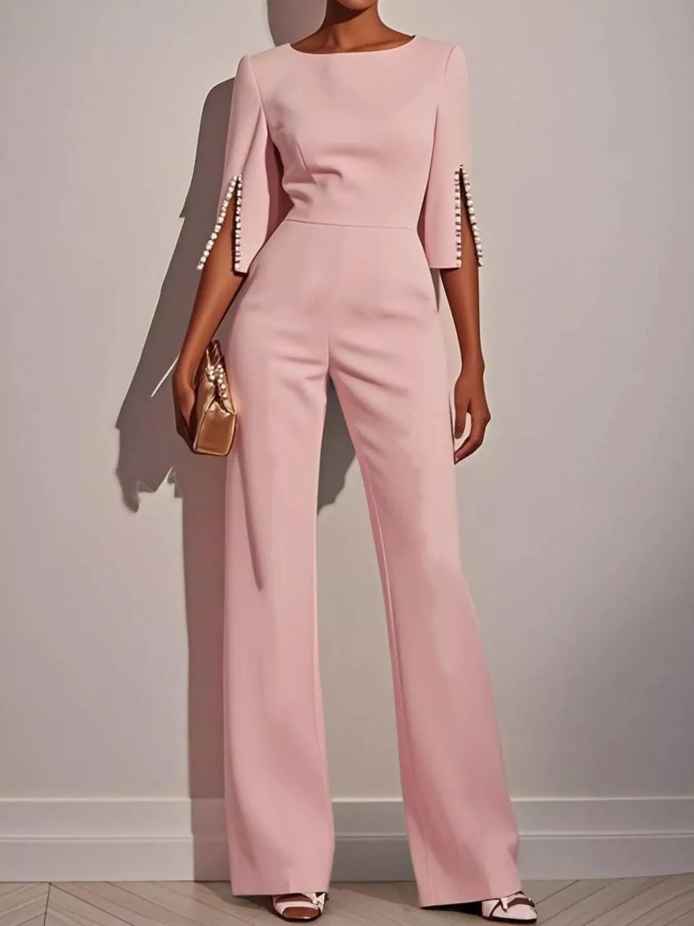 Wide-Leg Jumpsuit with Slit Sleeve - Tigbul's Variety Fashion Shop