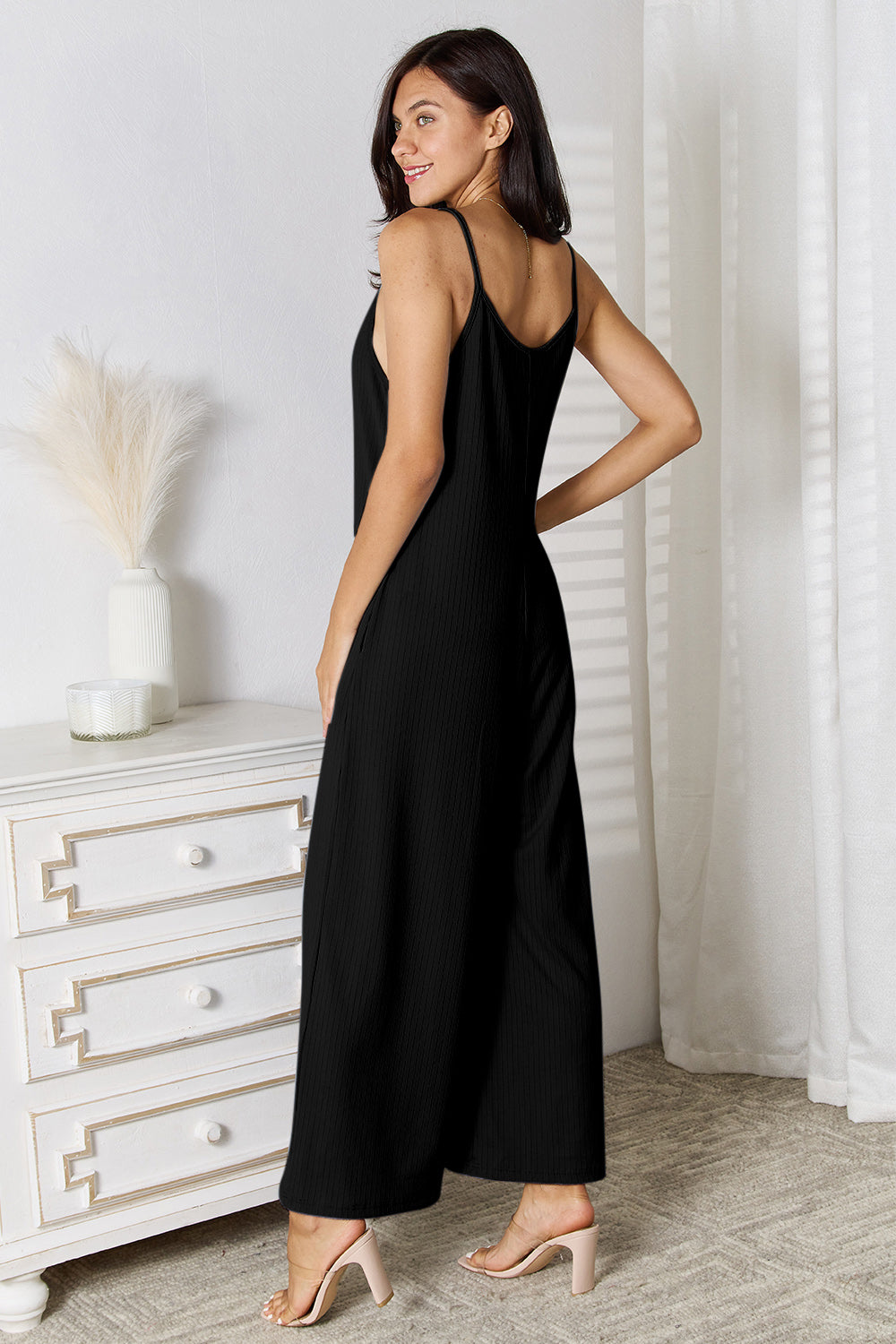 Spaghetti Strap V-Neck Jumpsuit - Tigbul's Variety Fashion Shop